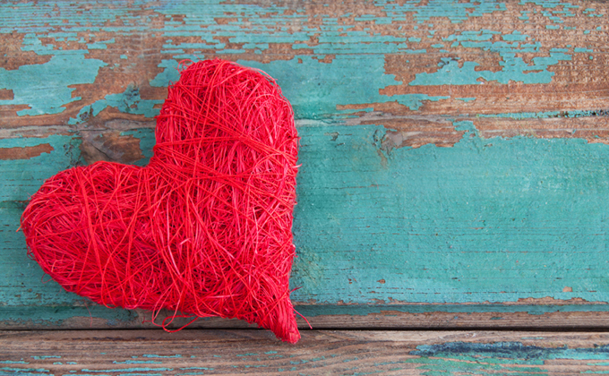 Red heart made from twine